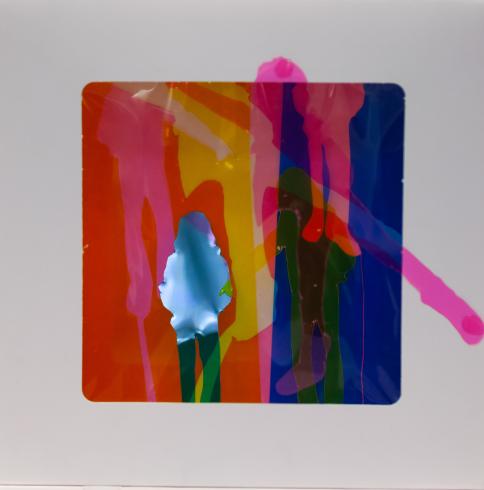 fluorescent light box with neon figurine cutouts  