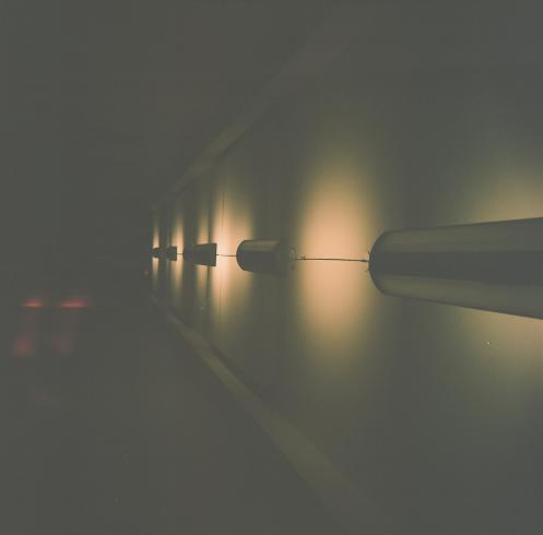 Image of ceiling lights photographed from a n upward view 