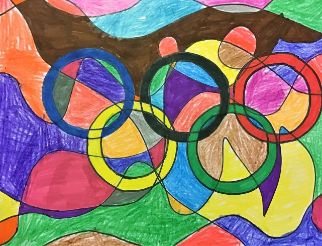 Colorful painting of flag with Olympic rings 