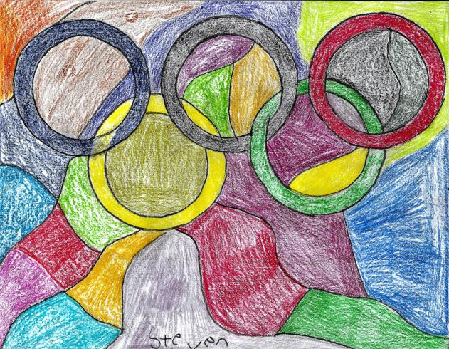 Colorful painting of flag with Olympic rings 