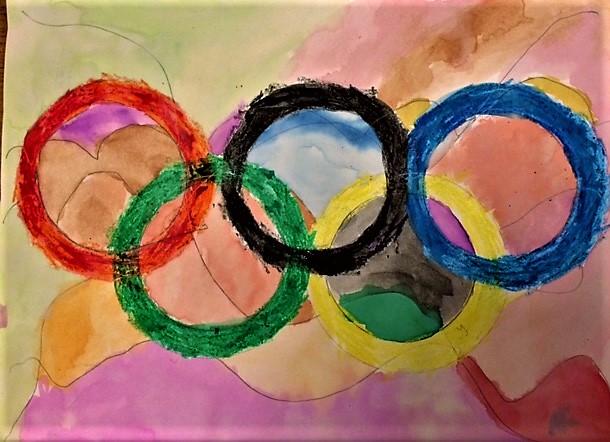 Colorful painting of flag with Olympic rings 