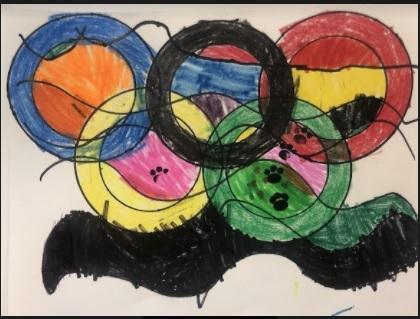 Colorful painting of flag with Olympic rings 