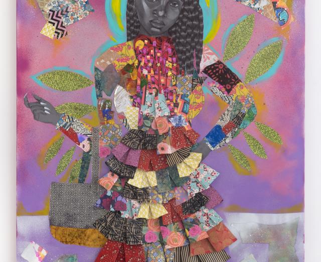 Jamea Richmond-Edwards, Archetype of a 5 Star, 2018, acrylic, spray paint, glitter, ink, and cut paper on canvas, 60 x 48 in., Rubell Museum