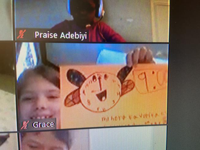 Screenshot of student showing their Dali inspired class on Zoom. 