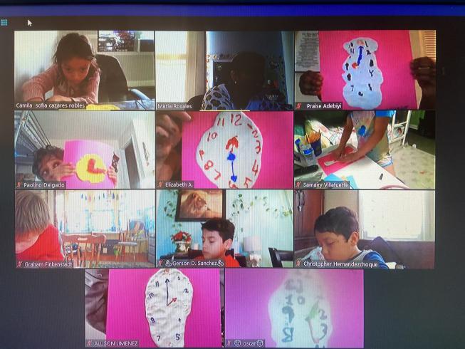 Screenshot of student showing their Dali inspired class on Zoom. 