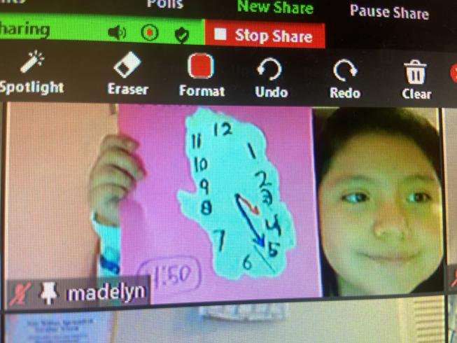 Screenshot of student showing their Dali inspired class on Zoom. 