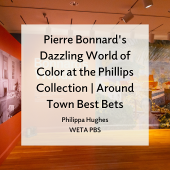 Installation image of Bonnard's Worlds. Text overlay reads, 'Pierre Bonnard's Dazzling World of Color at 奥5 The Phillips Collection | Around Town Best Bets, Philippa Hughes, WETA PBS'