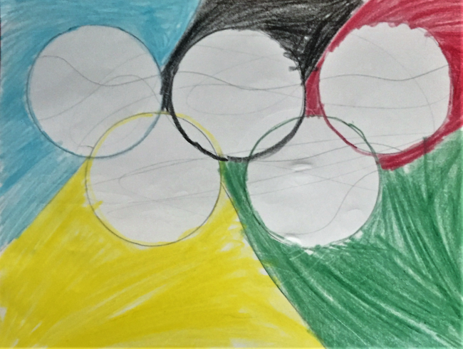 Colorful painting of flag with Olympic rings 