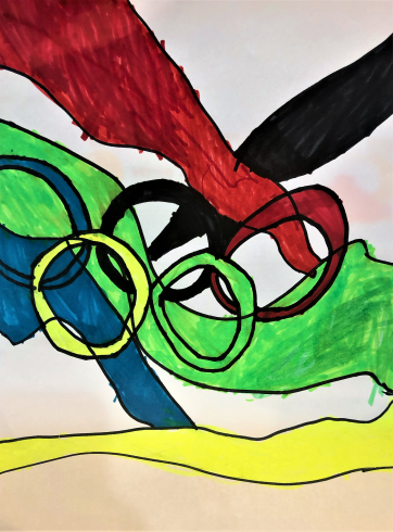 Colorful painting of flag with Olympic rings 