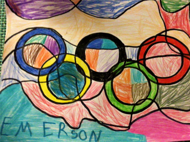 Colorful painting of flag with Olympic rings 