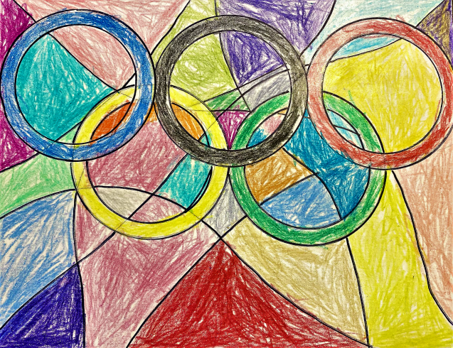 Colorful painting of flag with Olympic rings 